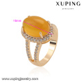 14839 moda nobre temperamento gracioso forma 18k anel de dedo de ouro com pedra amarela para as mulheres